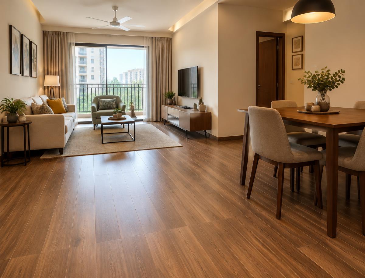 Wooden-look flooring in a modern apartment