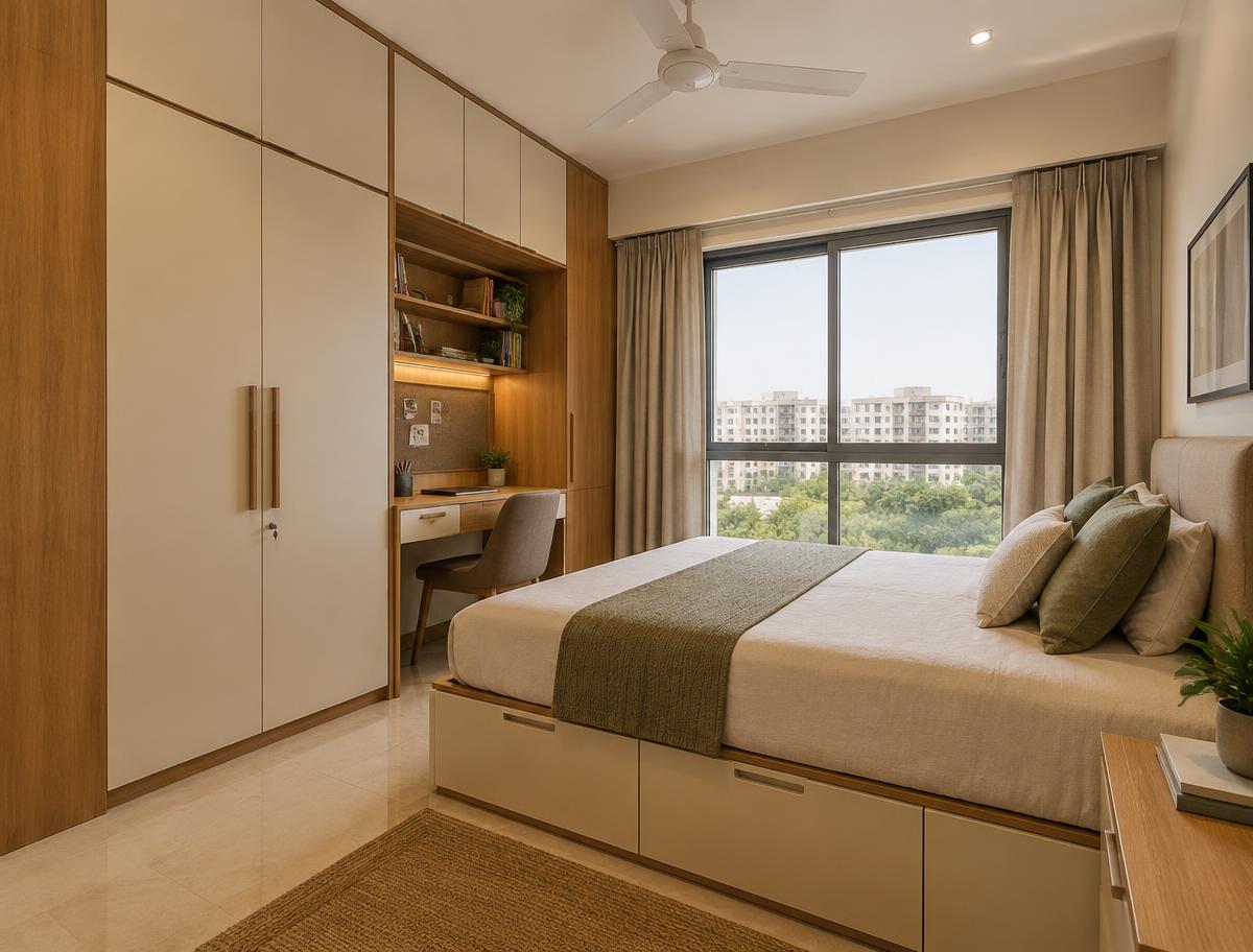 Custom wardrobe and storage furniture in an apartment bedroom