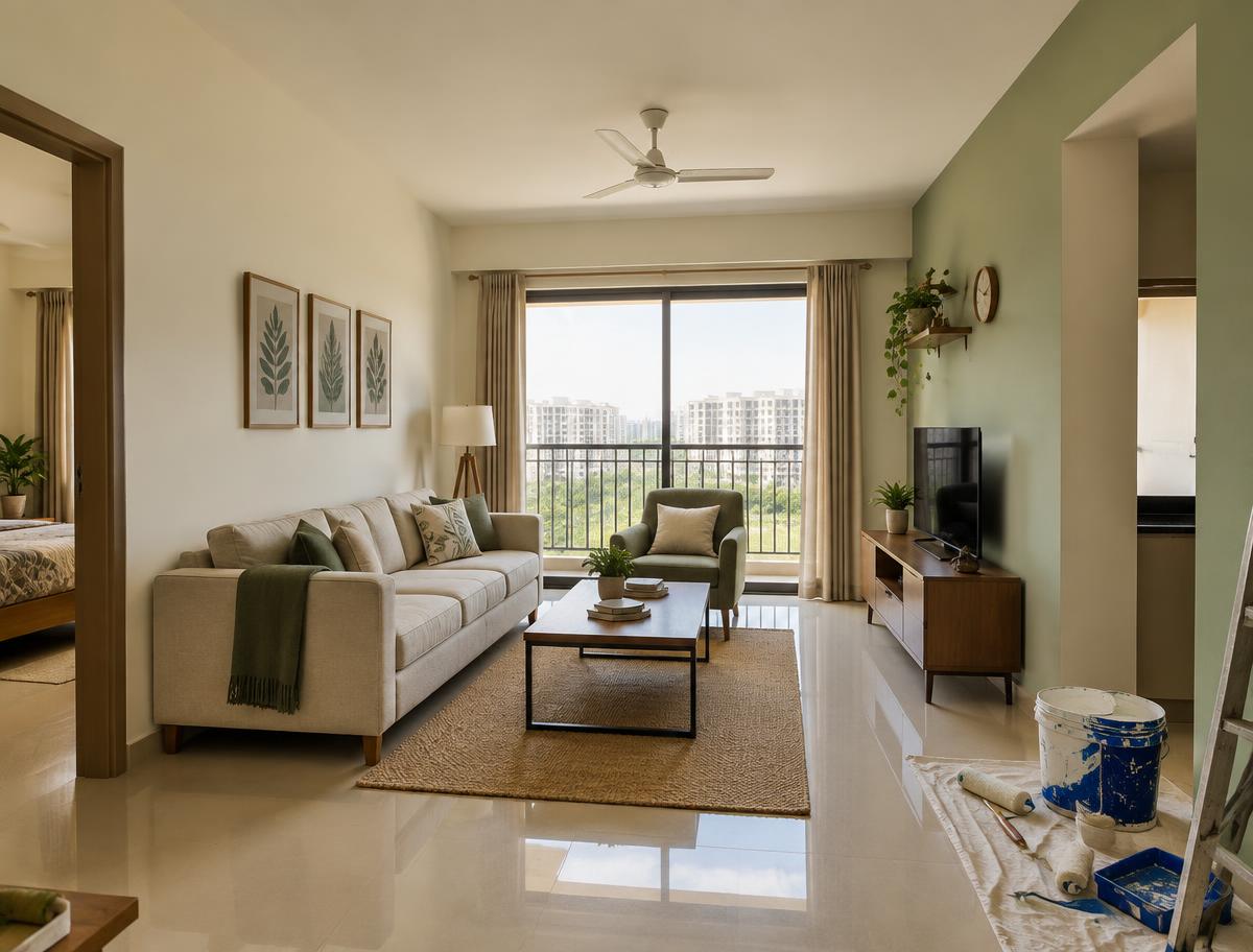 Freshly painted modern apartment living room